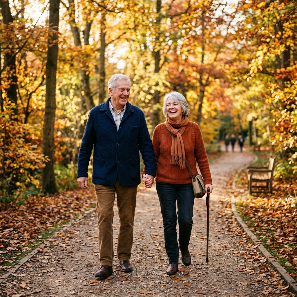 Elderly couple holding hands representing senior health