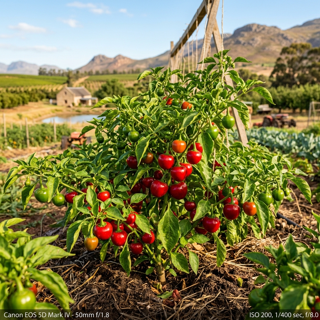 Peppadew peppers growing on plant