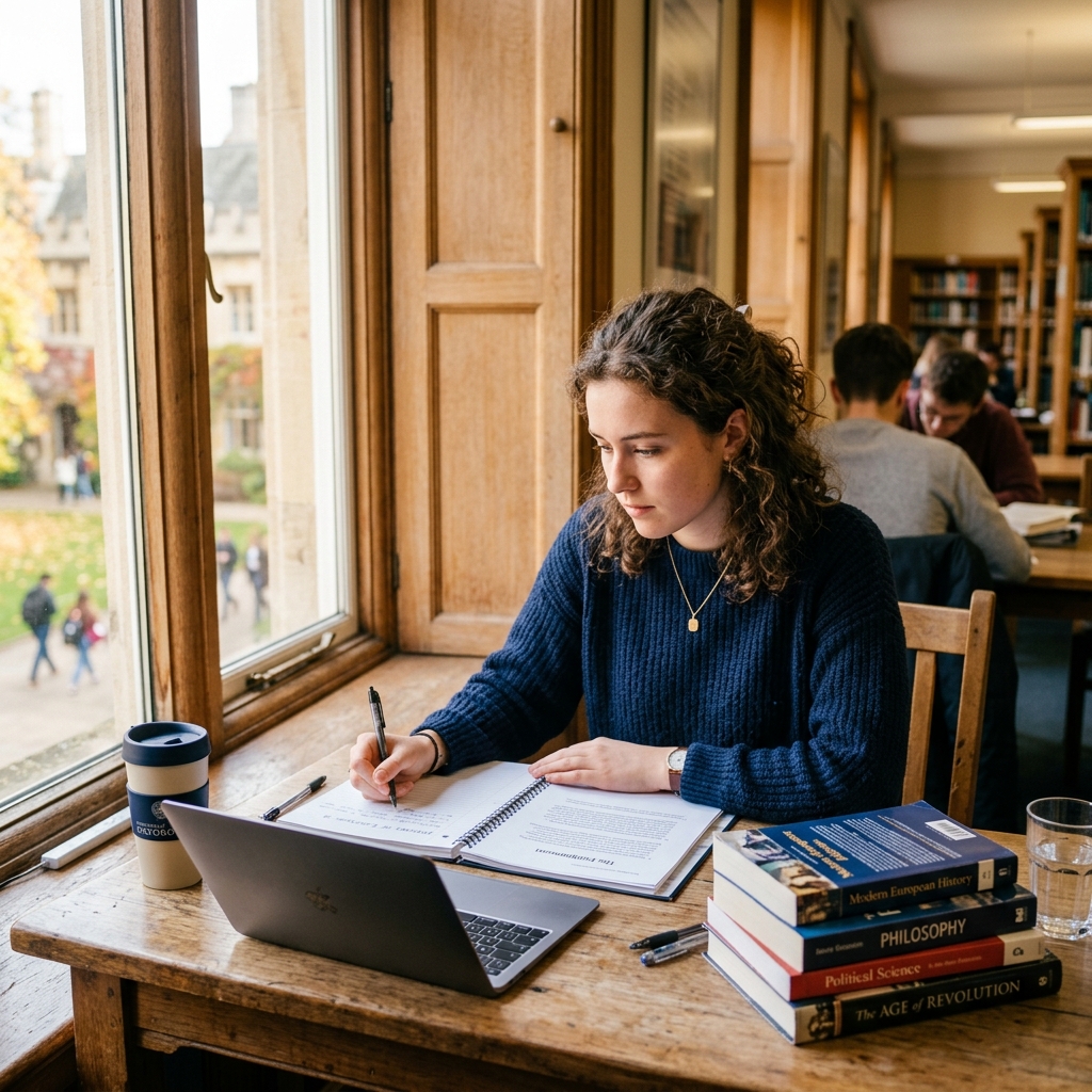 University student studying with sustained focus
