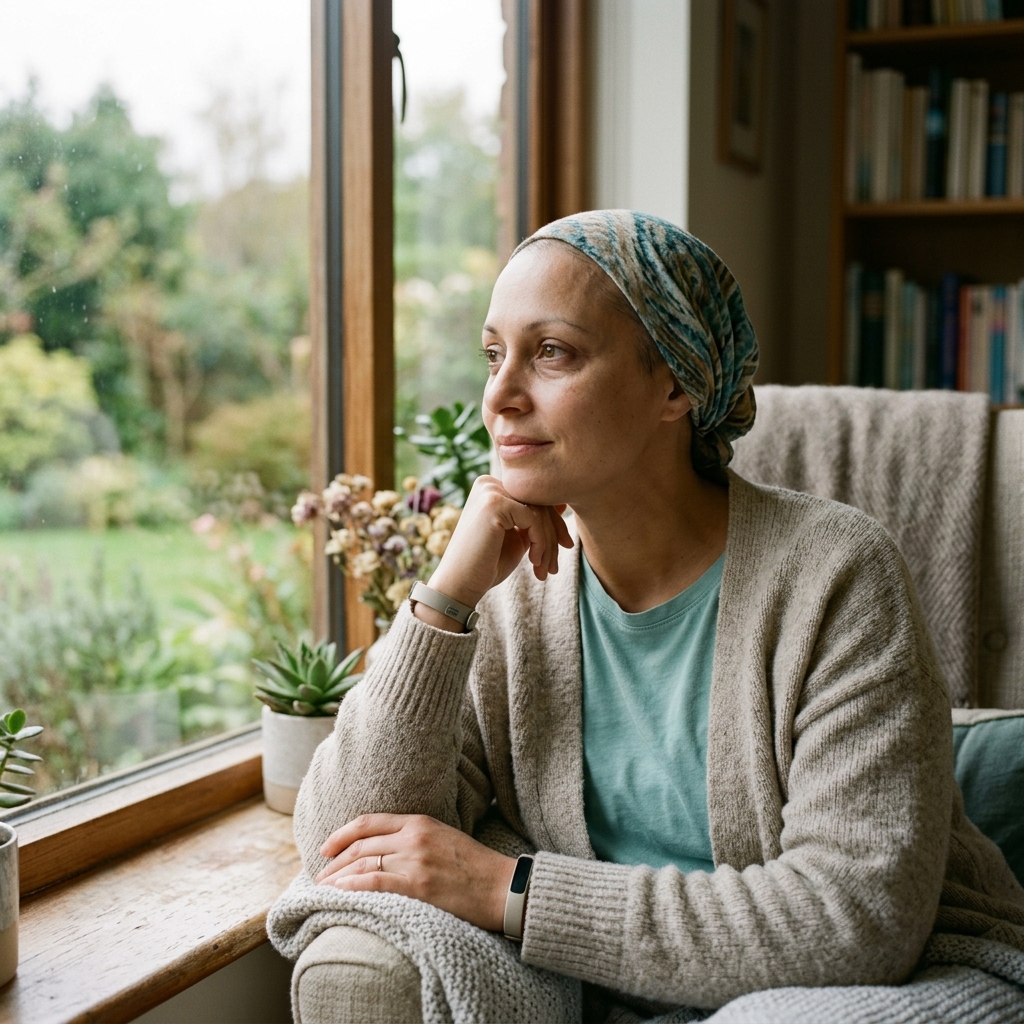 A woman displaying peaceful mental fortitude during an illness