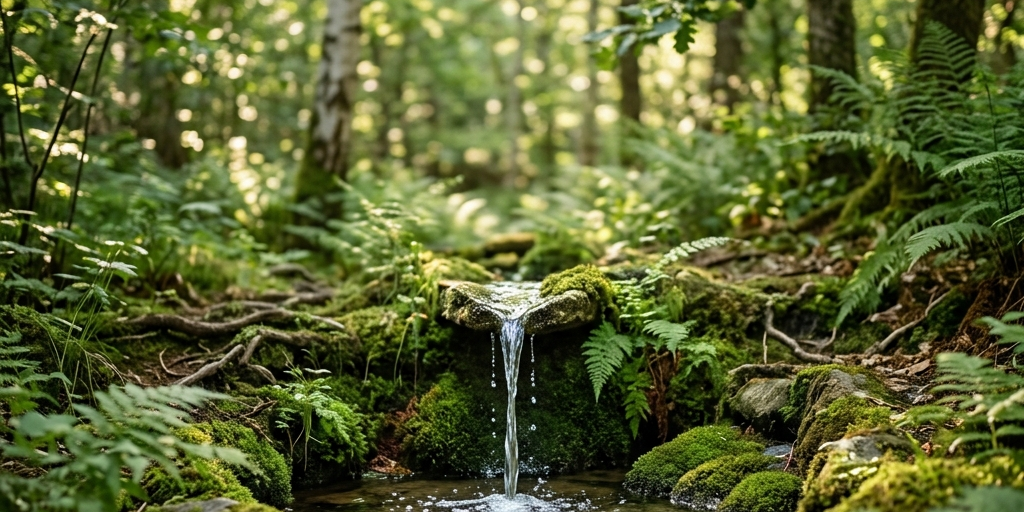 Clear spring water flowing gracefully, symbolizing deep hydration and lymphatic clearance