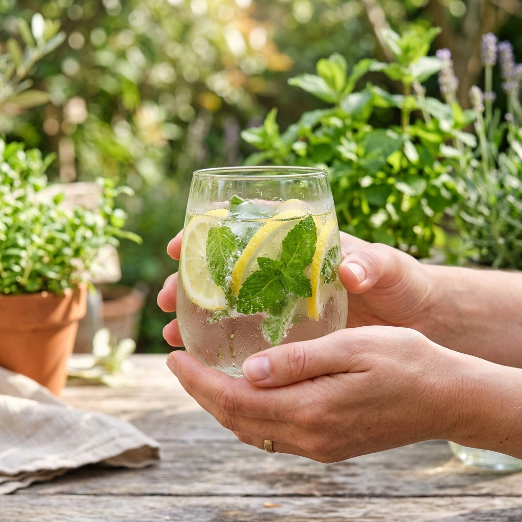 A glass of structured infused water representing deep cellular hydration